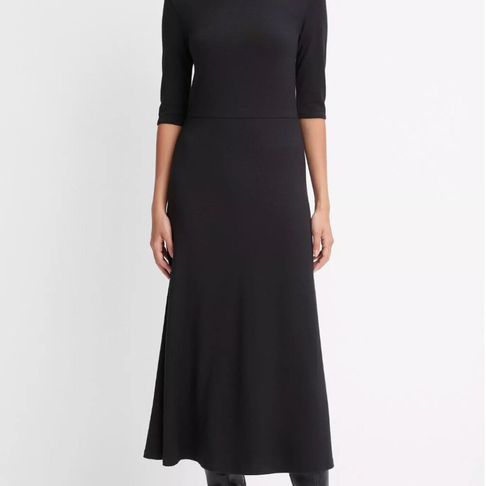 Vince Elbow-Sleeve Turtleneck Midi Dress